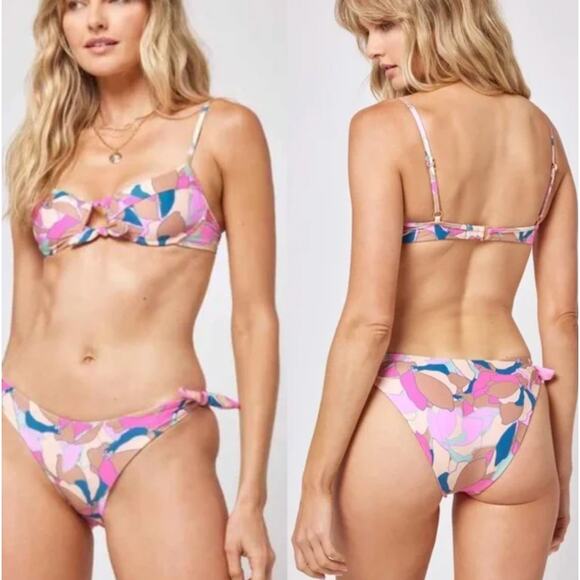 L*Space Bikini Top Womens Large Rose Multi Sundazed Floral Swimwear Boho NWT - Picture 1 of 5
